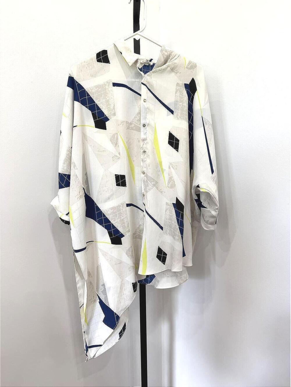 River Island UK 16 US 12 Asymmetric Button-Up Shirt with Geometric Pattern